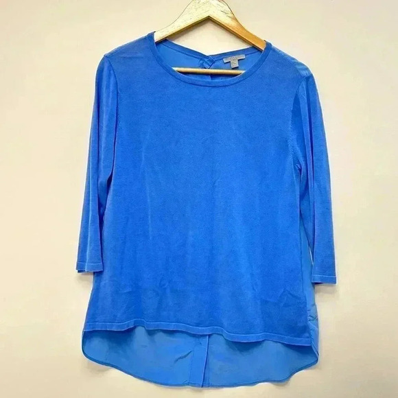 COS Silk  and Cotton 3/4 Sleeve High Low Blouse Shirt Blue Women's Size Medium - Picture 2 of 16